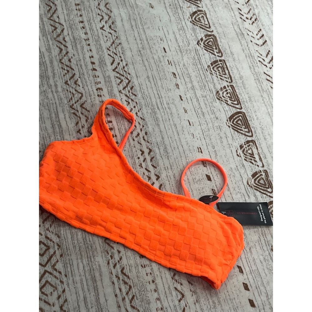No Boundaries Neon Orange Textured Checkerboard Bikini Top Large 11-13 NWT